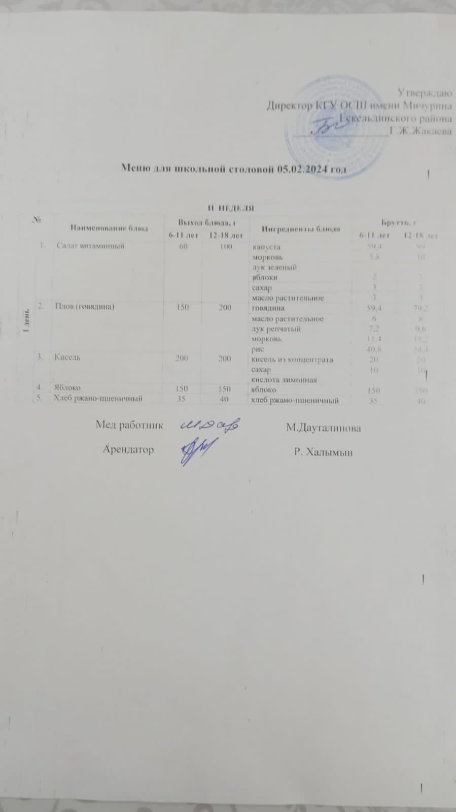 Тамақтандыру-ас мәзірі