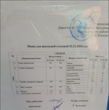 Тамақтандыру-ас мәзіру
